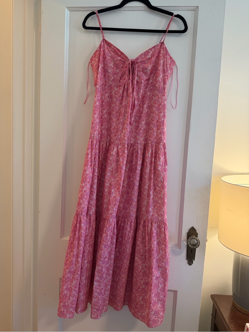 Tuckernuck Pink Floral Tiered Tie-Front Maxi Dress